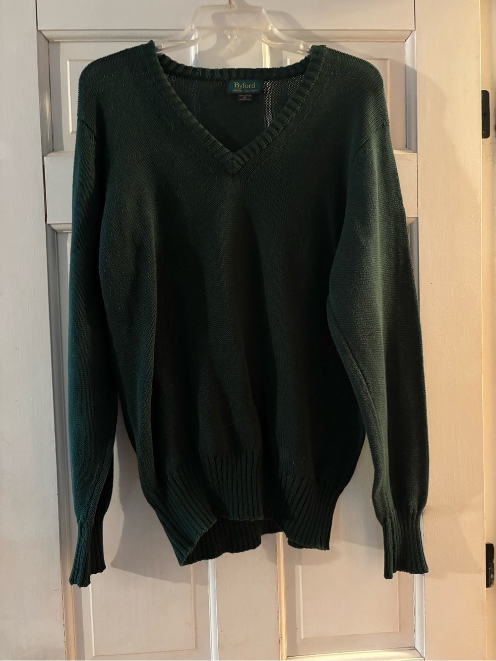 Byford 100% cotton made in the USA forest green vneck sweater